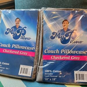 Two Couch Cushion Covers / Pillowcases 18" x18"  Checkered Gray 100% Cotton NWT